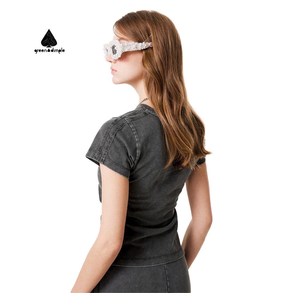 Solid Color Short Sleeved T-shirt Women's 260g Casual Crop Top
