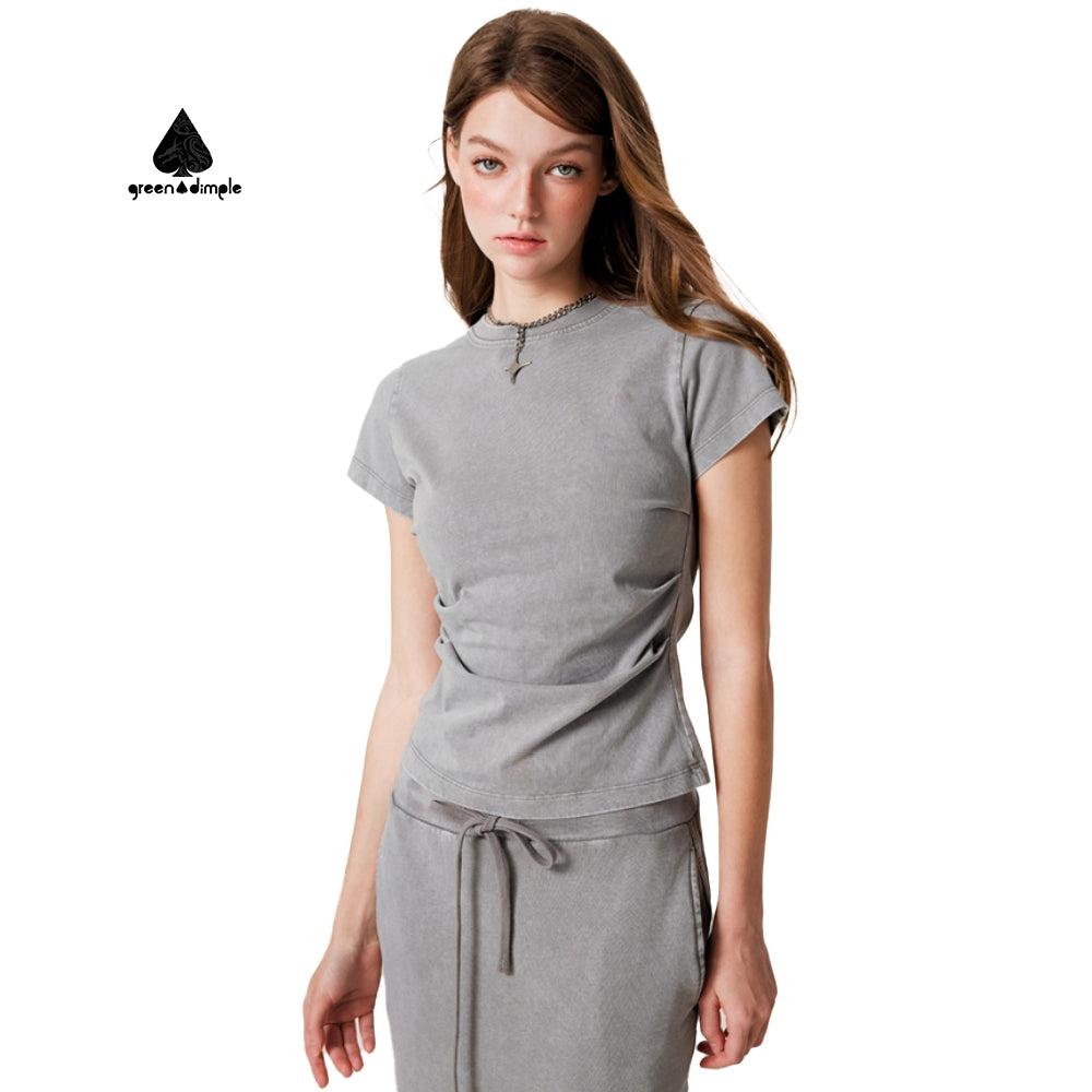 Solid Color Short Sleeved T-shirt Women's 260g Casual Crop Top