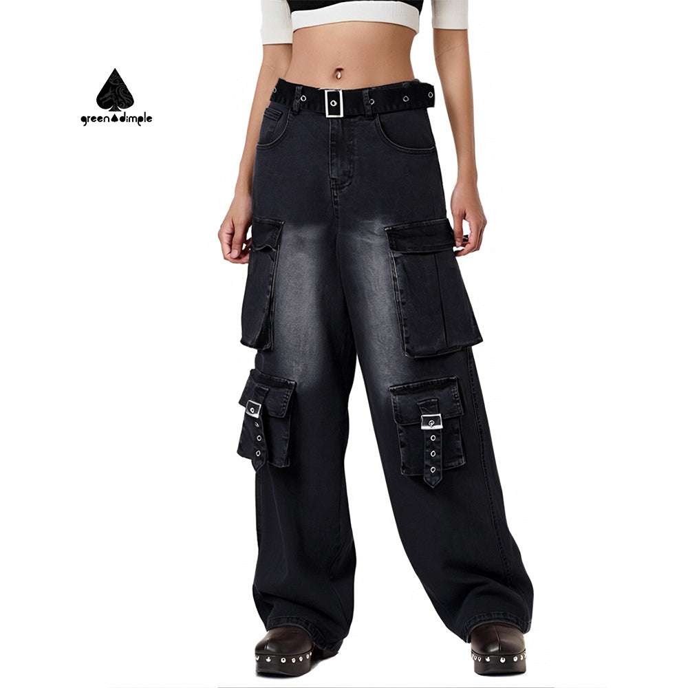 100% Cotton plus size unisex Denim Baggy Cargo Jeans