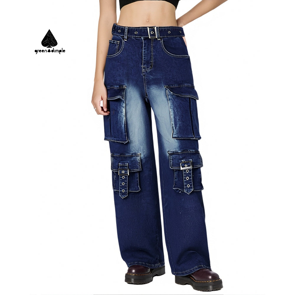 100% Cotton plus size unisex Denim Baggy Cargo Jeans