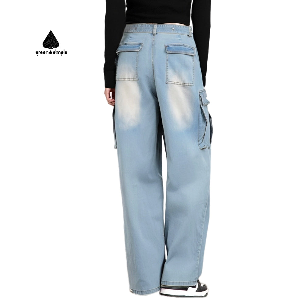 100% Cotton plus size unisex Denim Baggy Cargo Jeans