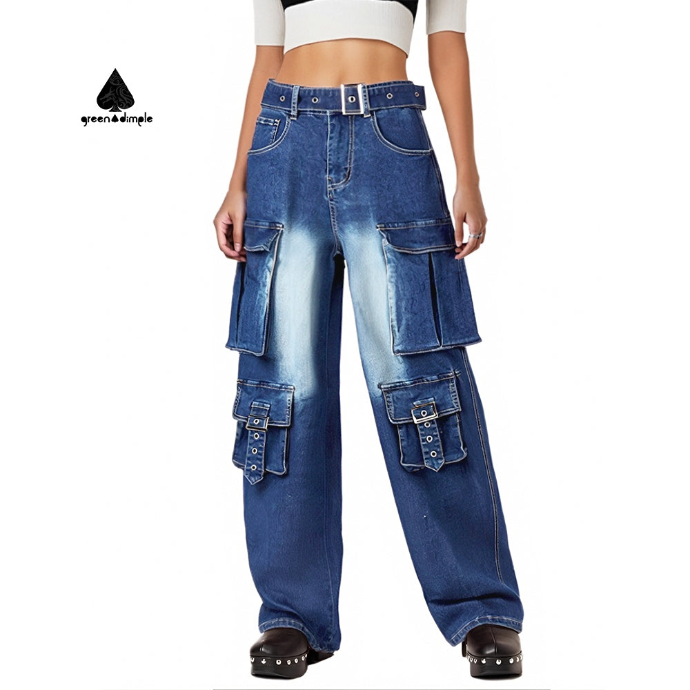100% Cotton plus size unisex Denim Baggy Cargo Jeans