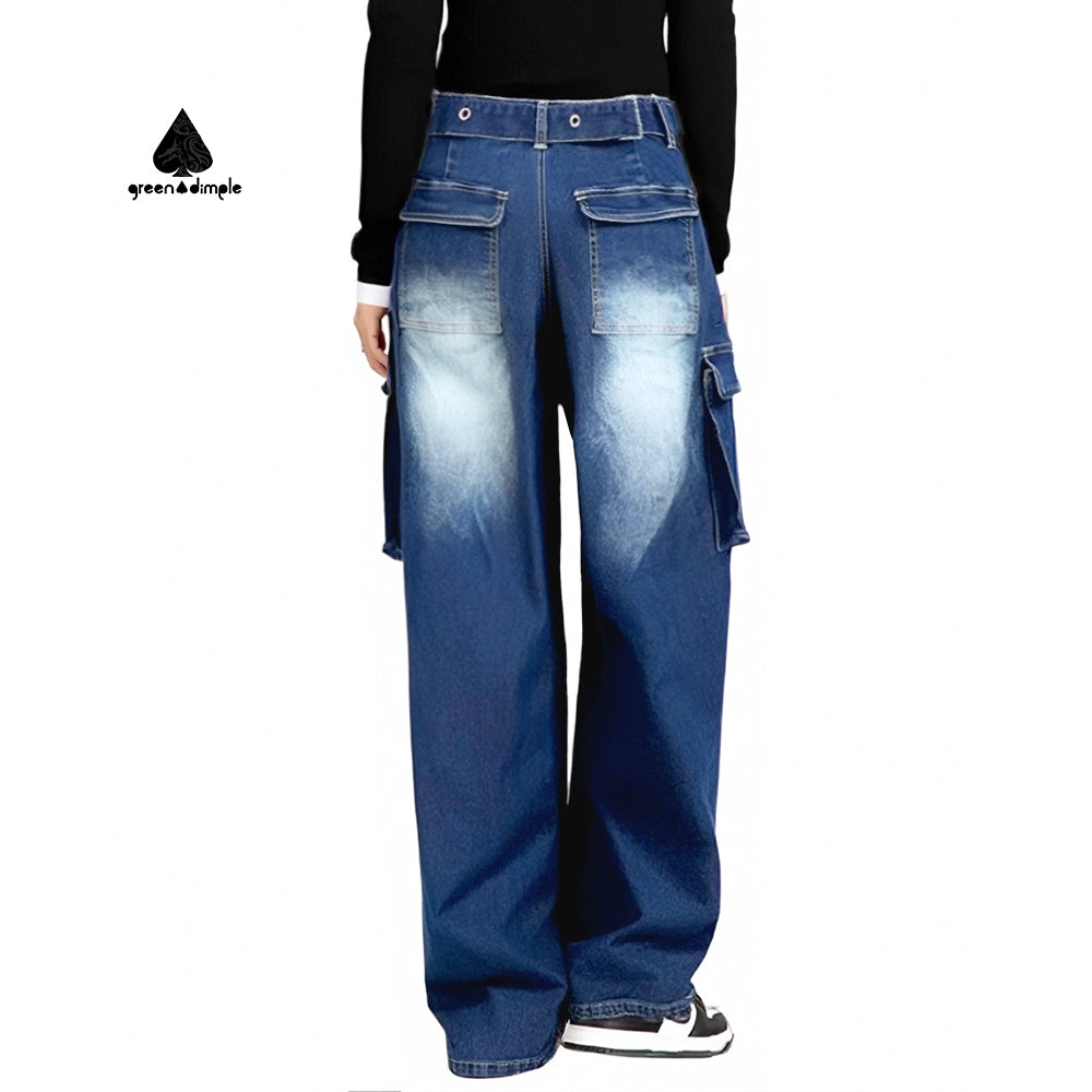 100% Cotton plus size unisex Denim Baggy Cargo Jeans
