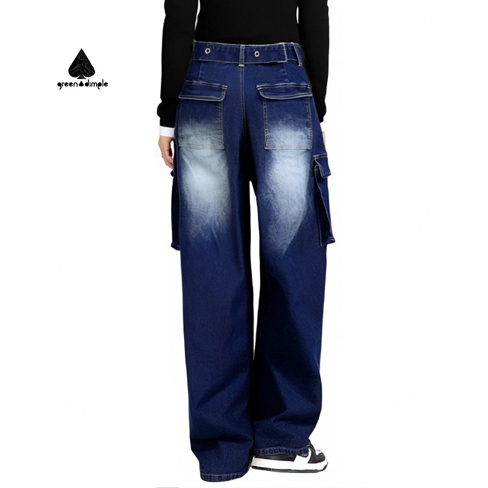 100% Cotton plus size unisex Denim Baggy Cargo Jeans