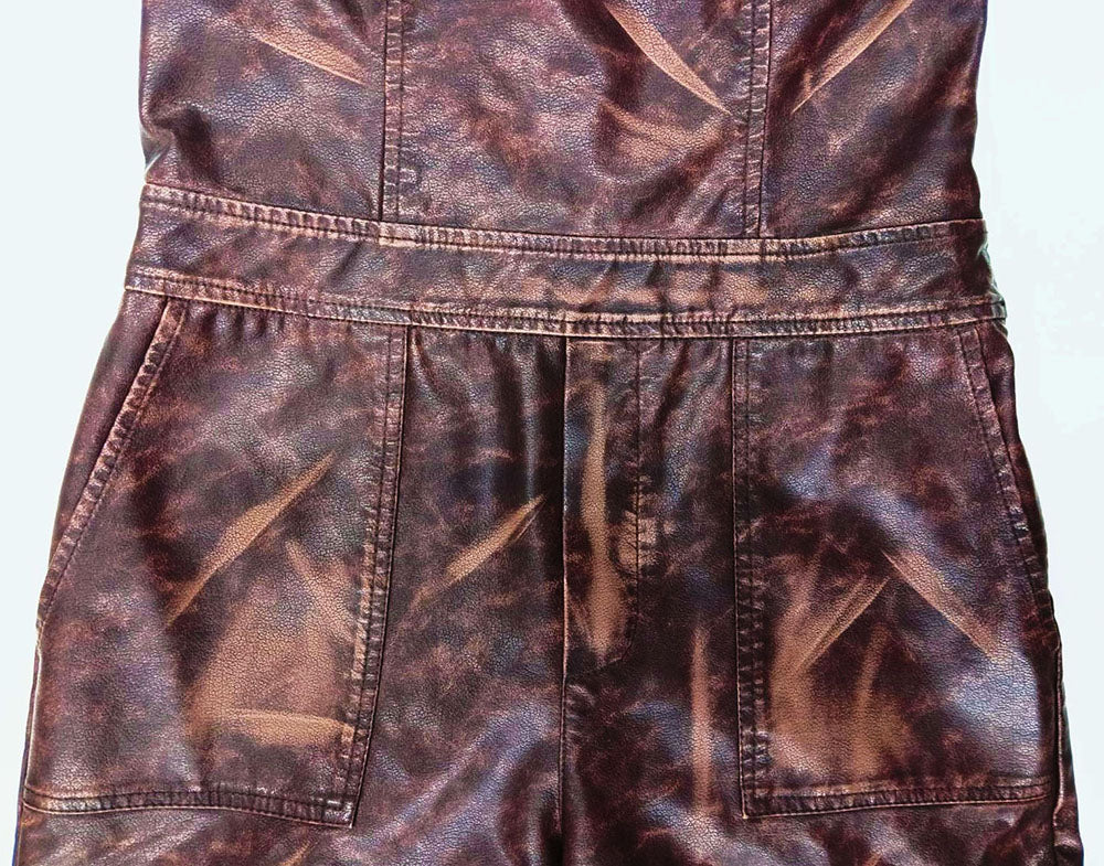 Original New Women's Clothing Off-Shoulder Tight Waist PU Leather Jumpsuit