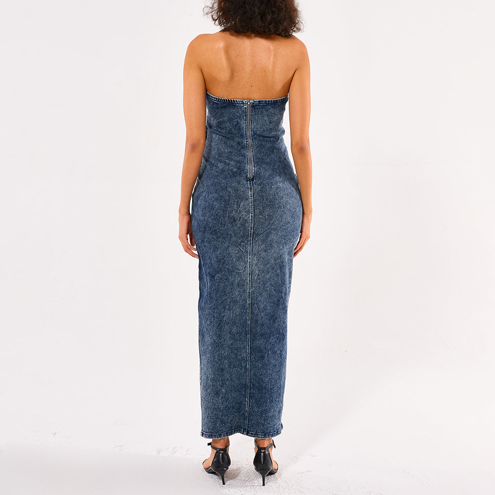 Original New Fashion Plastering Slit 3D Embroidered Denim Party Dress