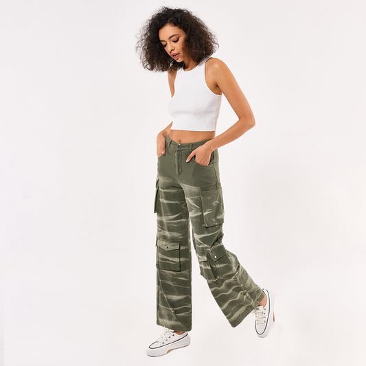 Female combat style Cargo straight casual long Pant