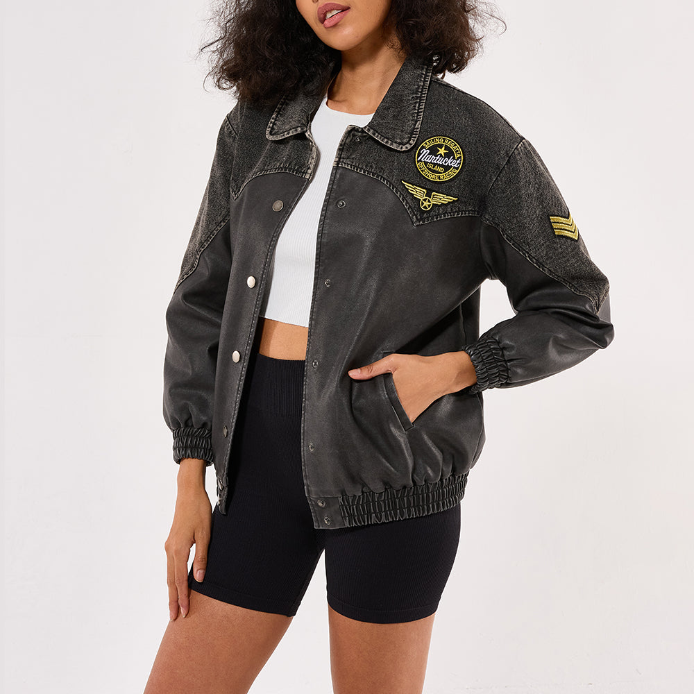 Clothing factory Custom design OEM ODM Denim front open denim jacket