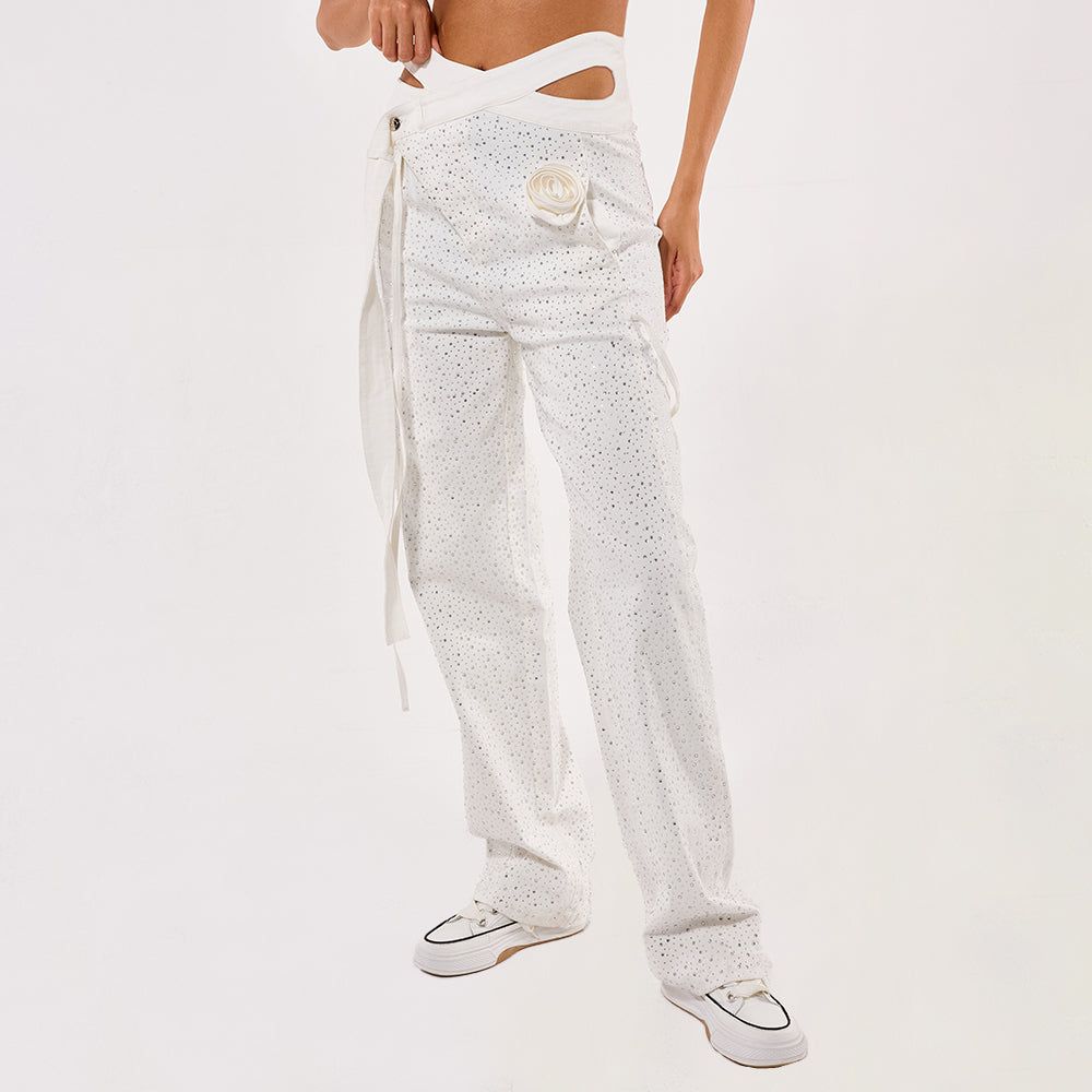 Crystal rihnstone decoration women fashion trousers