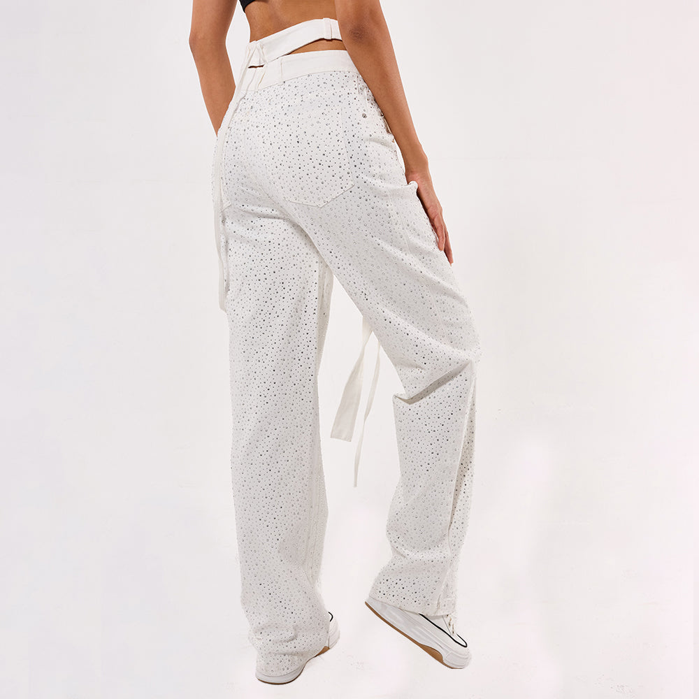 Crystal rihnstone decoration women fashion trousers