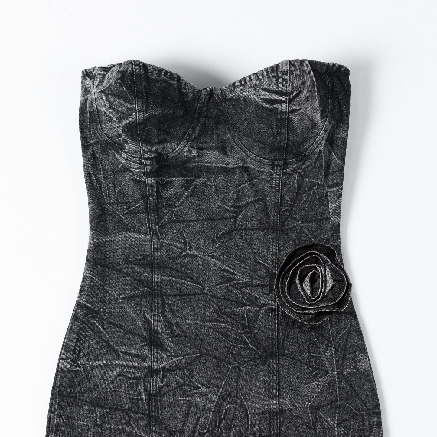 Black washed tie dye denim offshoulder bodycon denim fasion dress
