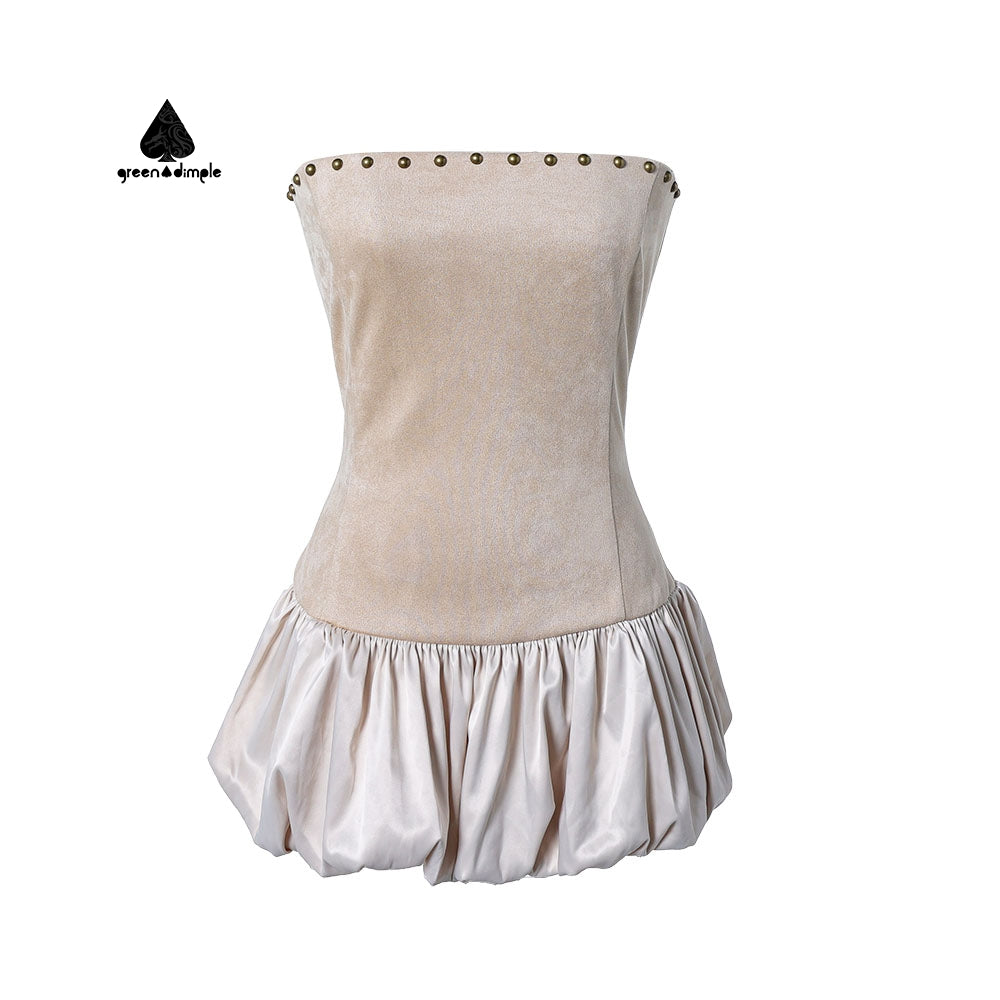 Solid Backless Sleeveless Bandeau Puff Bubble Party Dress Women Strapless Bubble Mini Dress
