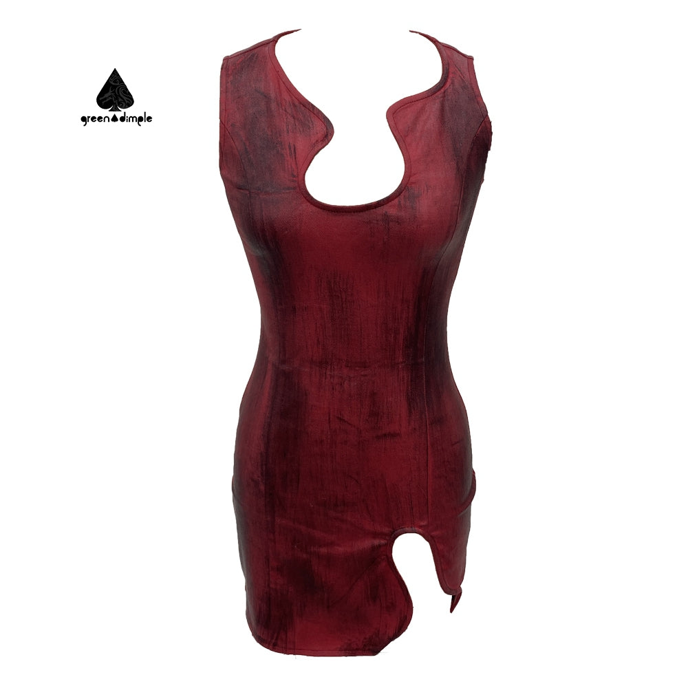 Personality Design Leather Sexy Sleeveless Mini Dress