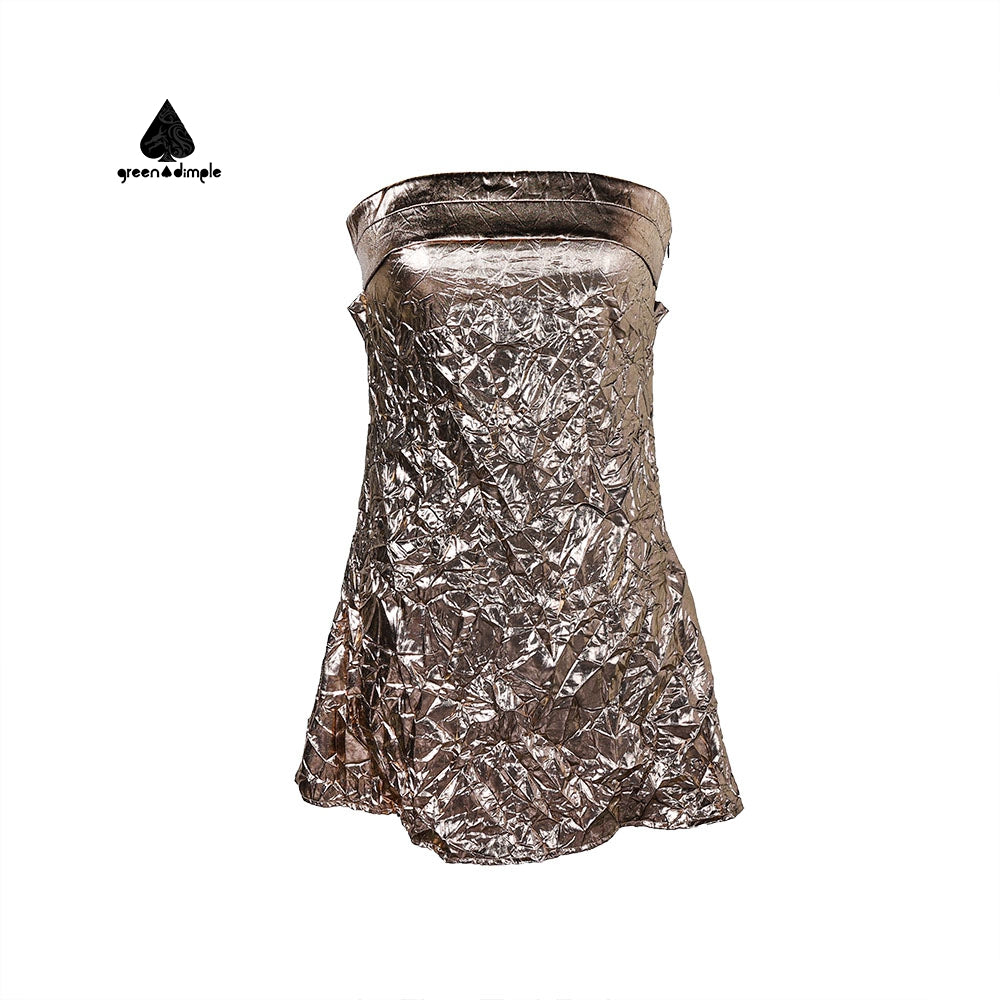 Evening Party Club Fancy Clothing Luxury Silver wrinkle Mini Dress