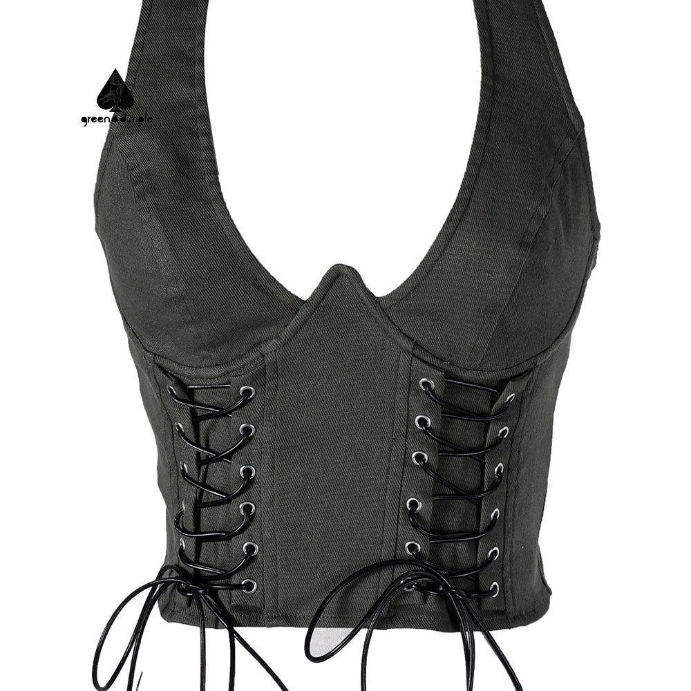 Sexy Fashion backless crop vest with drawstring