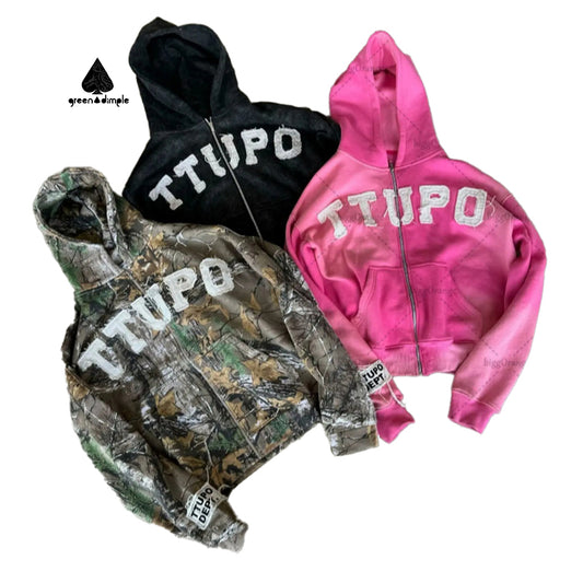 High street Y2K trendy brand letter patch sticker casual hooded sweatshirt