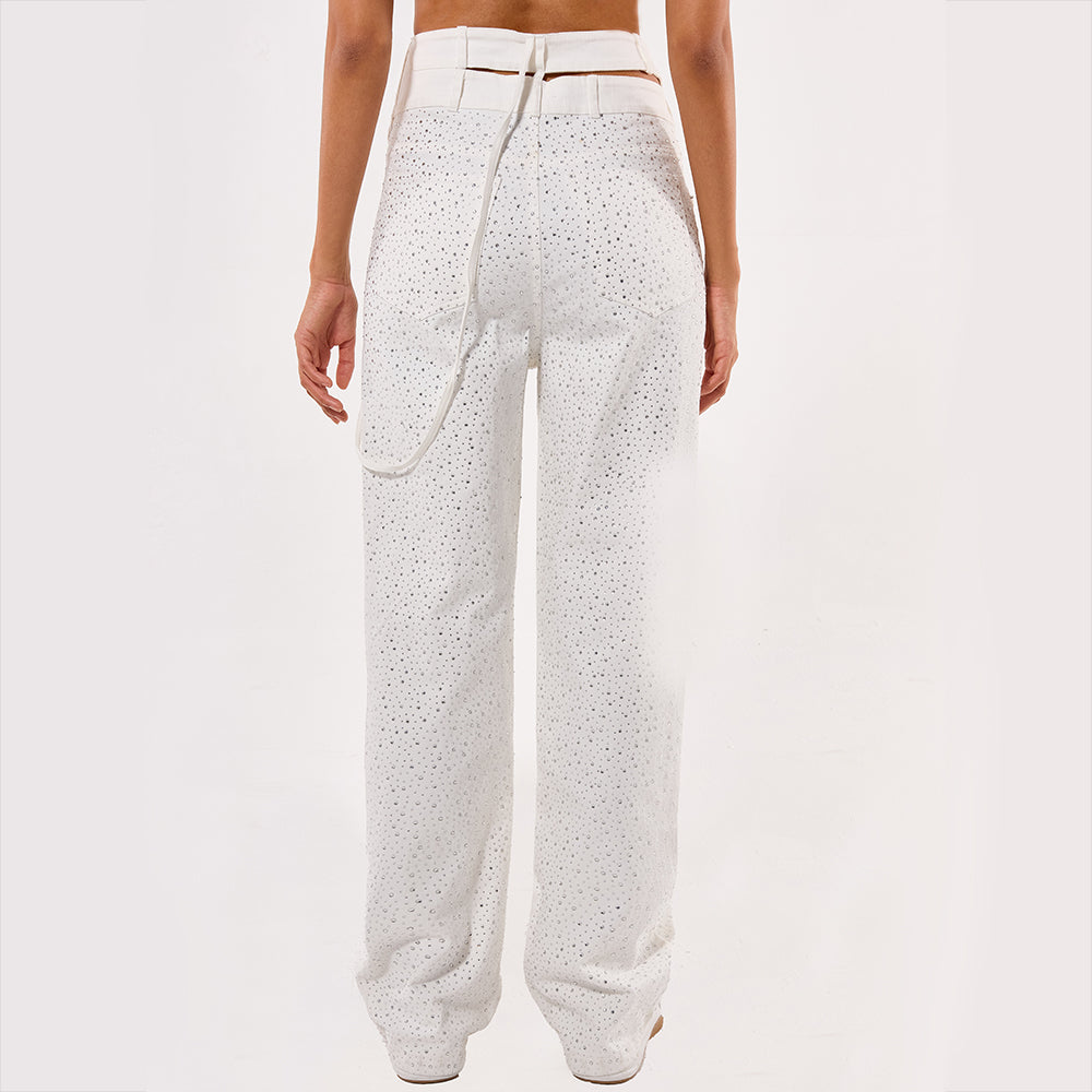 Crystal rihnstone decoration women fashion trousers