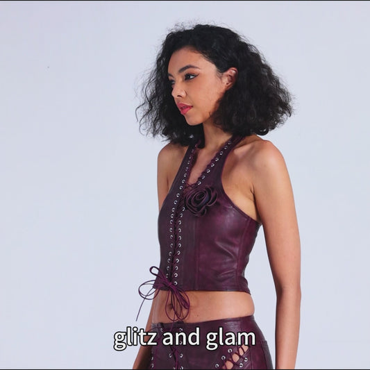 High-quality manufacturer women PU leather vest flare pant fashion lady clothes set