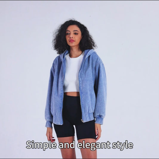 Manufacturer oversized heavyweight acid wash full zip up 100% cotton 500 gsm hoodie