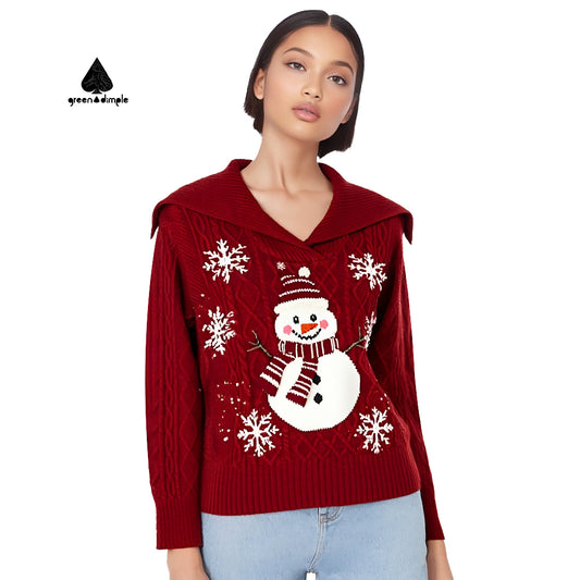 Christmas Oversized Casual Snowman Button Knitted Cardigan