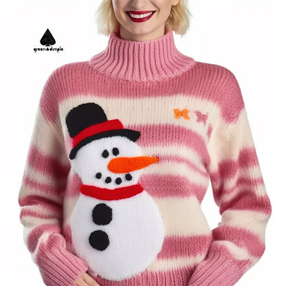 Christmas Turtleneck Unisex Knitted Mohair Women Sweater