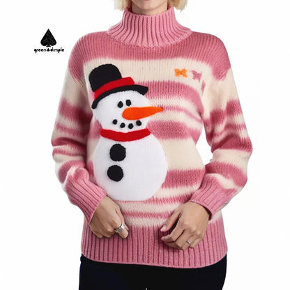 Christmas Turtleneck Unisex Knitted Mohair Women Sweater