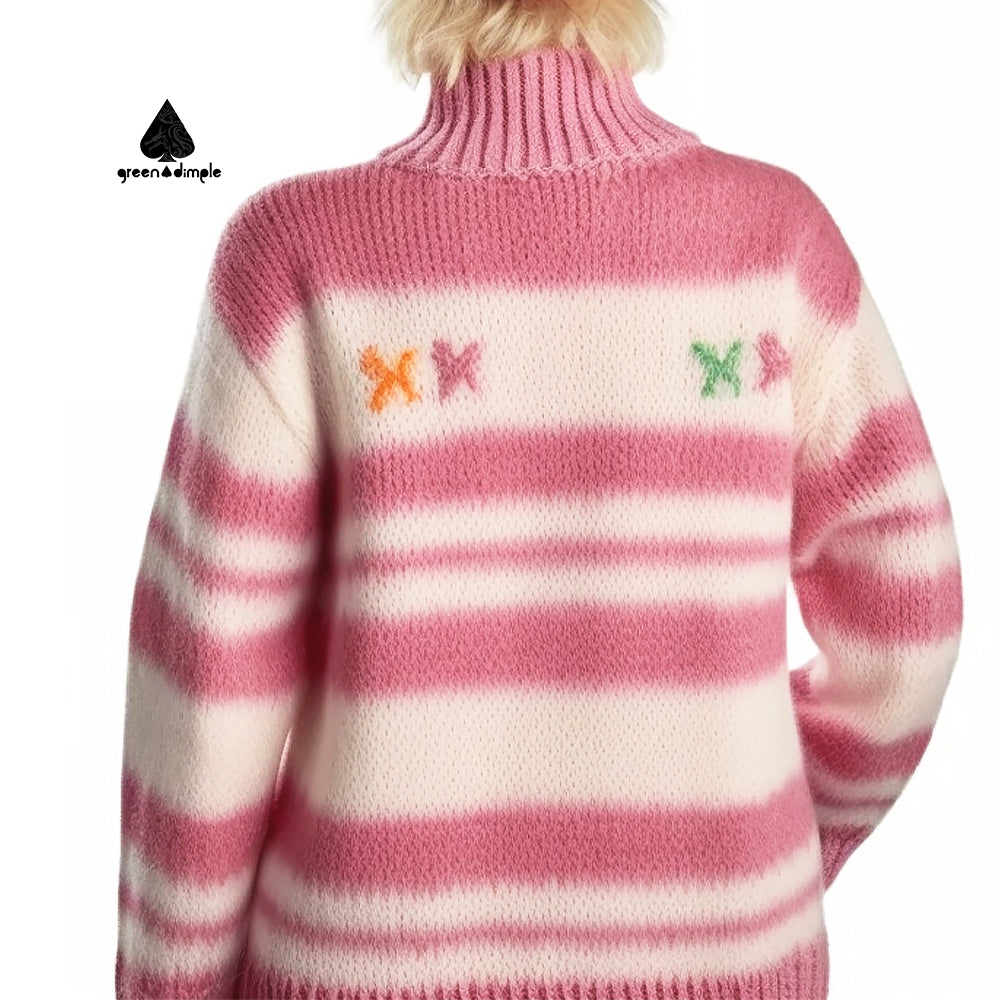 Christmas Turtleneck Unisex Knitted Mohair Women Sweater