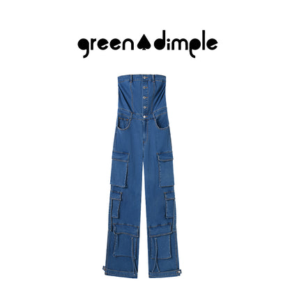 Streetwear One Piece off shoulder Jean Jumpsuits