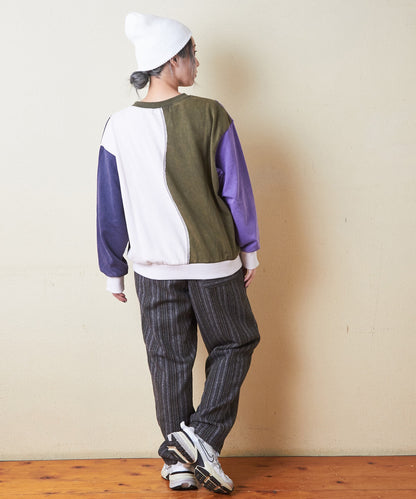 Women Crew Neck Color Block Patchwork Design Sweatshir