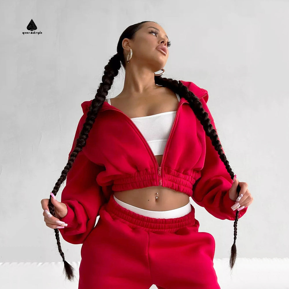 Solid Color 3 Pieces Clothing set Hoodie Bra Vest Pants Sports Outfits