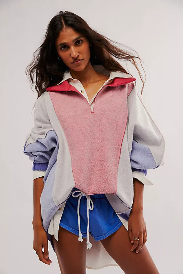 High Quality Women's Color Patchwork Cotton Fleece Sweatshirt