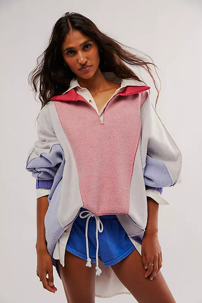 High Quality Women's Color Patchwork Cotton Fleece Sweatshirt