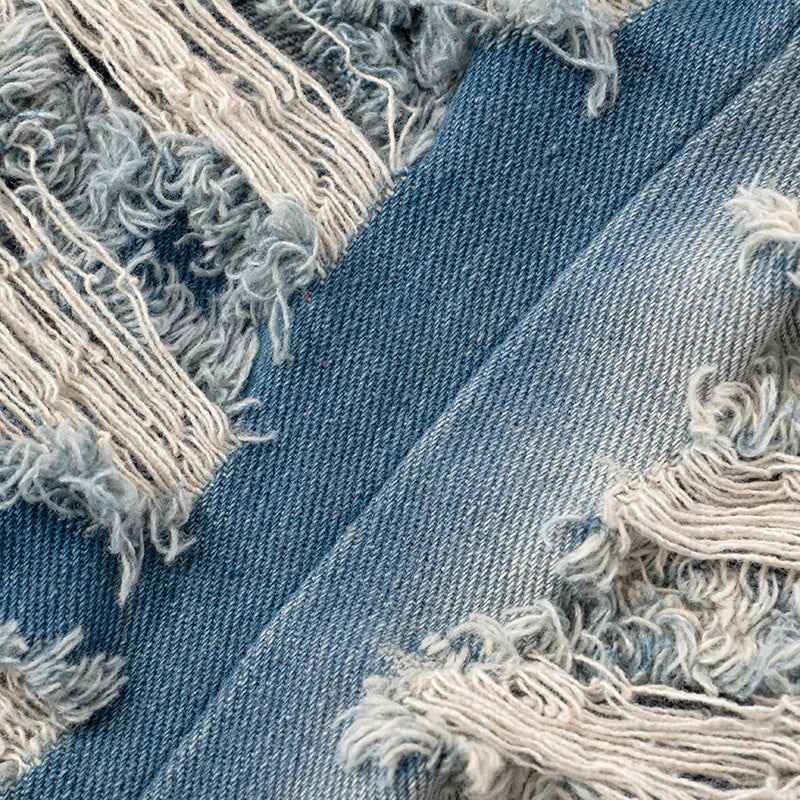 Womens Distressed Tube Denim Bodycon Mini Casual Y2K Streetwear Sexy Dress