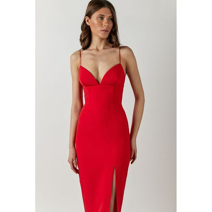 Women's Spaghetti Strap Deep V Neck Bodycon Slit Evening Party Dress