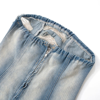 Womens Distressed Tube Denim Bodycon Mini Casual Y2K Streetwear Sexy Dress