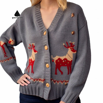 Cashmere Sweater Christmas Knitted Women's Cardigan