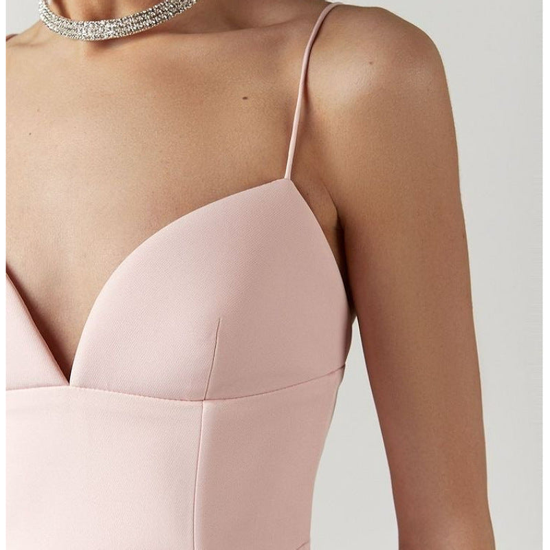 Women's Spaghetti Strap Deep V Neck Bodycon Slit Evening Party Dress