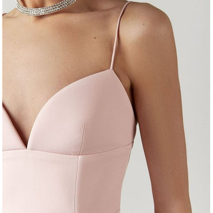 Women's Spaghetti Strap Deep V Neck Bodycon Slit Evening Party Dress