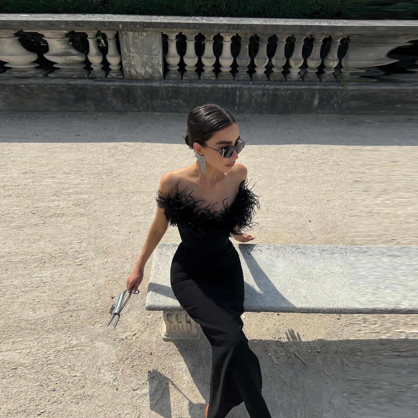 Bodycon Maxi Evening Party Dress With Fur