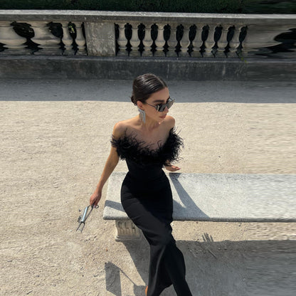 Bodycon Maxi Evening Party Dress With Fur