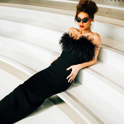 Bodycon Maxi Evening Party Dress With Fur