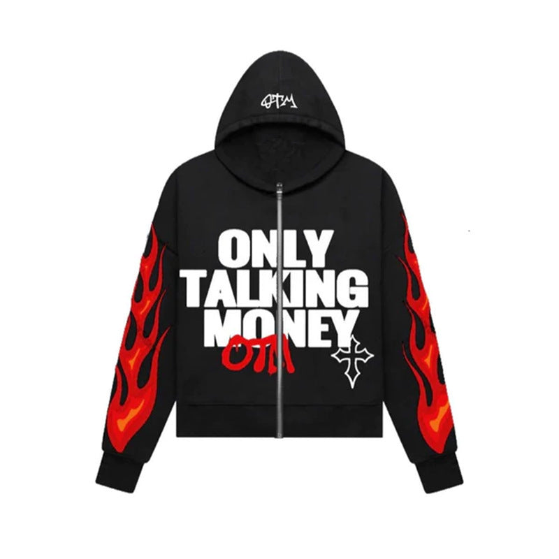 Y2K American fashion personality customize drop shoulder hip-hop cardigan hoodie