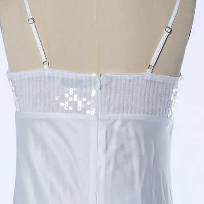 Spaghetti Strap Sequined Satin Elegant Evening Dress