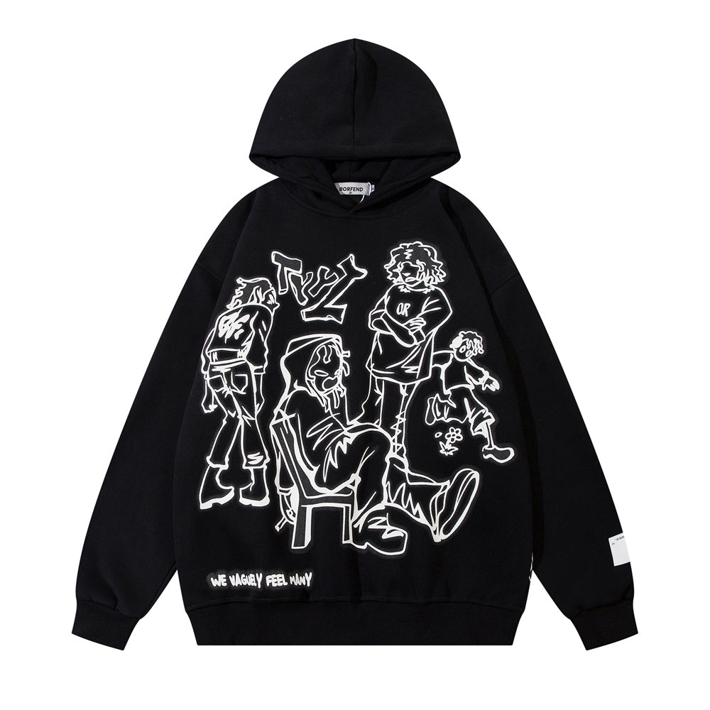 Customize Line figure print trendy design autumn winter pullover hoodie