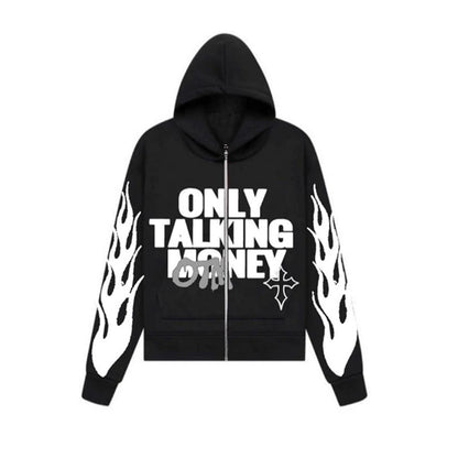 Y2K American fashion personality customize drop shoulder hip-hop cardigan hoodie