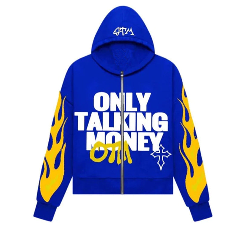 Y2K American fashion personality customize drop shoulder hip-hop cardigan hoodie