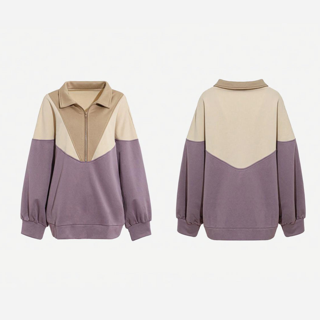 Women's Half-Zip Loose Outdoor Streetwear Patchwork Pullover
