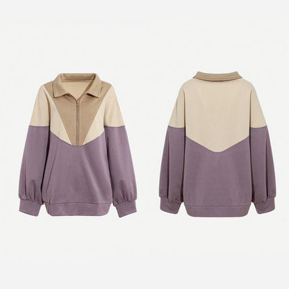 Women's Half-Zip Loose Outdoor Streetwear Patchwork Pullover