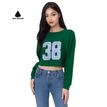 Comfortalbe Solid Graphic Varsity cropped Sweatshirt