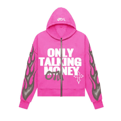 Y2K American fashion personality customize drop shoulder hip-hop cardigan hoodie